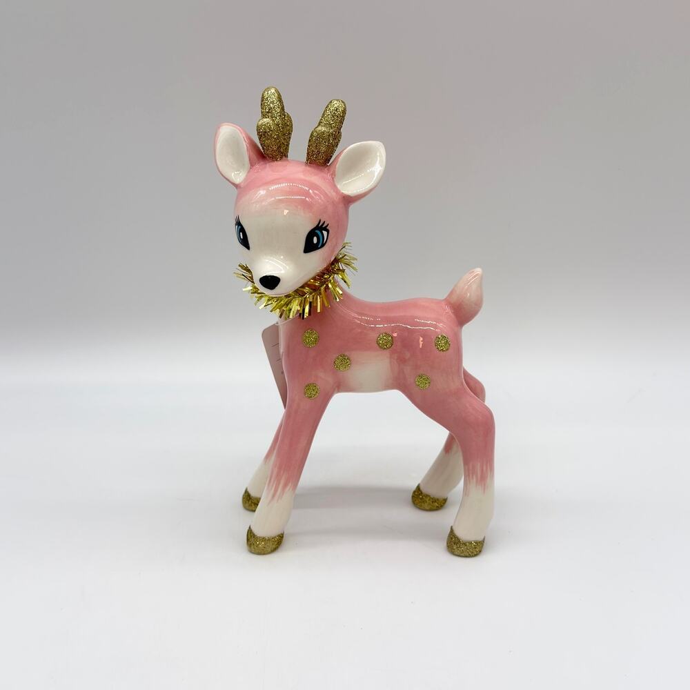 Target 2023 Pink & Gold Ceramic Retro Standing Deer Reindeer Christmas NEW